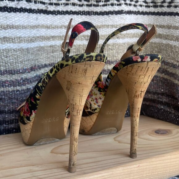 Guess corky open toe heels - black floral with box - Picture 4 of 5